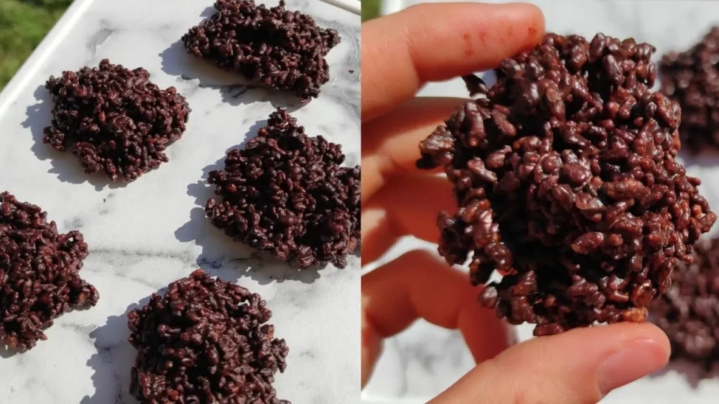 Bitter çikolata ile hazırlanmış sağlıklı pirinç patlağı atıştırmalığı