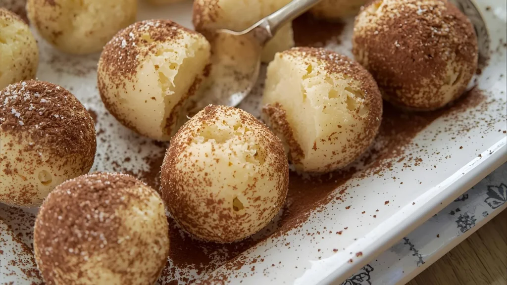 Kakaoyla kaplanmış, irmikli mini köstebek pastalar tabağa dizilmiş şekilde sunuluyor.